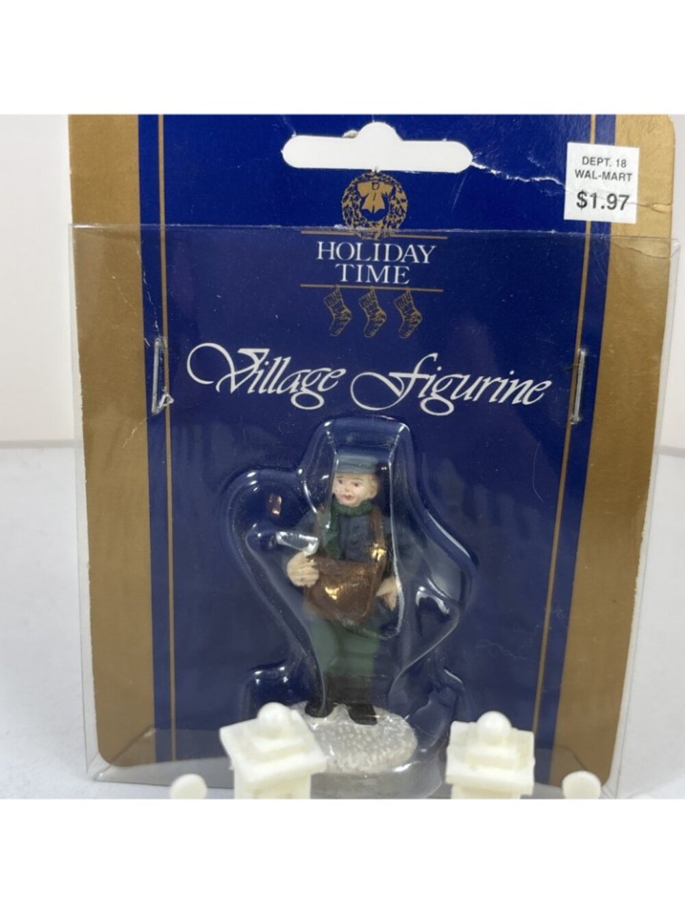 Holiday Time Vintage Village Christmas Accessory BUNDLE Newspaper Boy & Fence - Picture 2 of 3